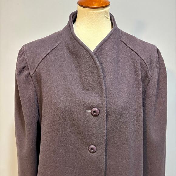 Vintage Plum Purple Wool Blend Maxi Coat with Ruffle Sleeves, Size XL - Picture 3 of 8